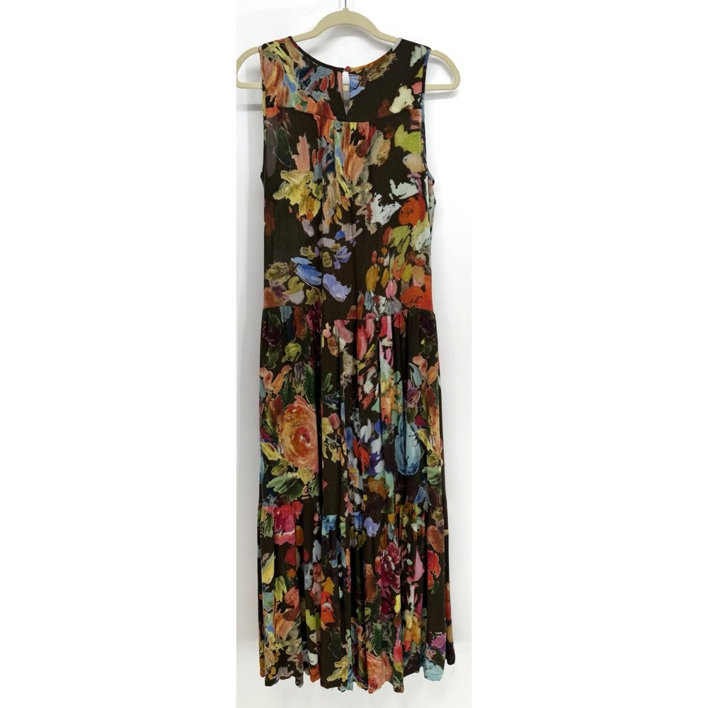 Soft Surroundings Rosalie Tiered Maxi Dress MED Brown Floral Sleeveless Resort - Picture 5 of 16